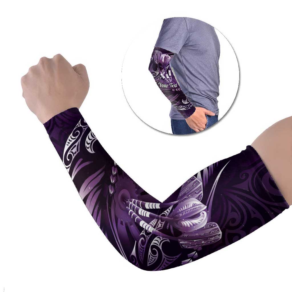 Personalised All Purple New Zealand Darts Arm Sleeves Aoteroa Fern Maori Galaxy Style - Aussie Hoodie