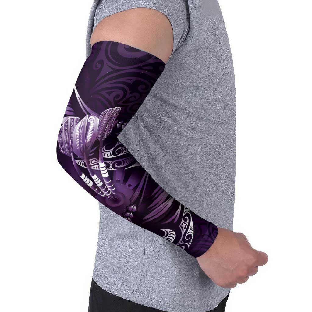 Personalised All Purple New Zealand Darts Arm Sleeves Aoteroa Fern Maori Galaxy Style - Aussie Hoodie