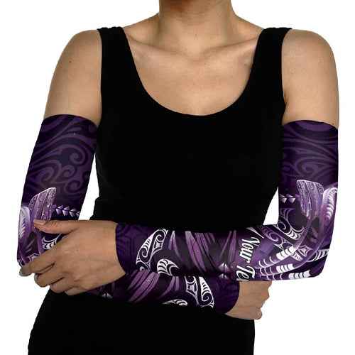 Personalised All Purple New Zealand Darts Arm Sleeves Aoteroa Fern Maori Galaxy Style - Aussie Hoodie