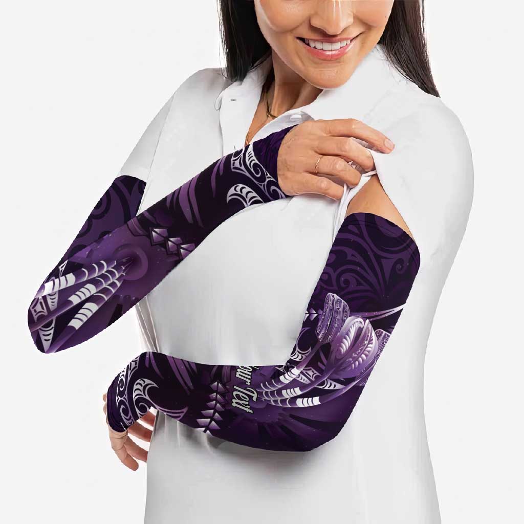Personalised All Purple New Zealand Darts Arm Sleeves Aoteroa Fern Maori Galaxy Style - Aussie Hoodie