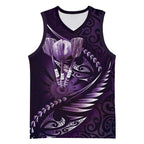 Personalised All Purple New Zealand Darts Basketball Jersey Aoteroa Fern Maori Galaxy Style - Aussie Hoodie