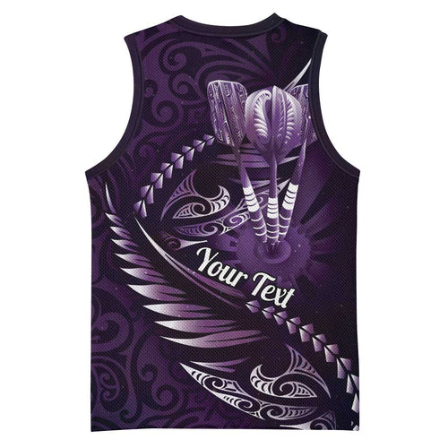 Personalised All Purple New Zealand Darts Basketball Jersey Aoteroa Fern Maori Galaxy Style - Aussie Hoodie