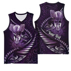 Personalised All Purple New Zealand Darts Basketball Jersey Aoteroa Fern Maori Galaxy Style - Aussie Hoodie