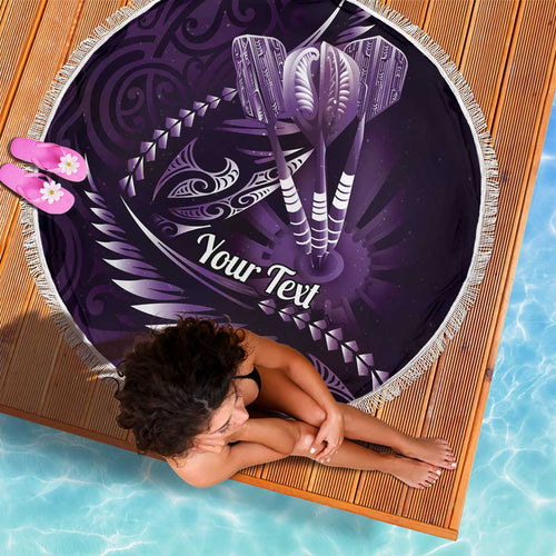 Personalised All Purple New Zealand Darts Beach Blanket Aoteroa Fern Maori Galaxy Style