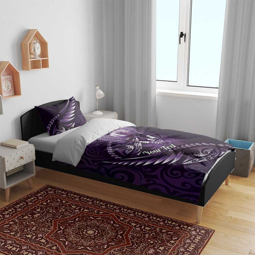 Personalised All Purple New Zealand Darts Bedding Set Aoteroa Fern Maori Galaxy Style