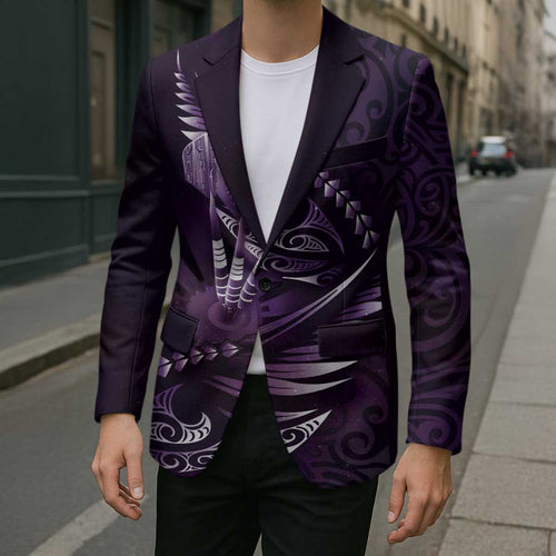 Personalised All Purple New Zealand Darts Blazer Aoteroa Fern Maori Galaxy Style - Aussie Hoodie