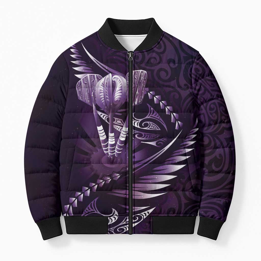 Personalised All Purple New Zealand Darts Bomber Puffer Jacket Aoteroa Fern Maori Galaxy Style - Aussie Hoodie