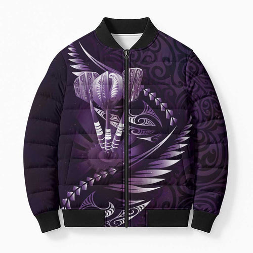 Personalised All Purple New Zealand Darts Bomber Puffer Jacket Aoteroa Fern Maori Galaxy Style - Aussie Hoodie