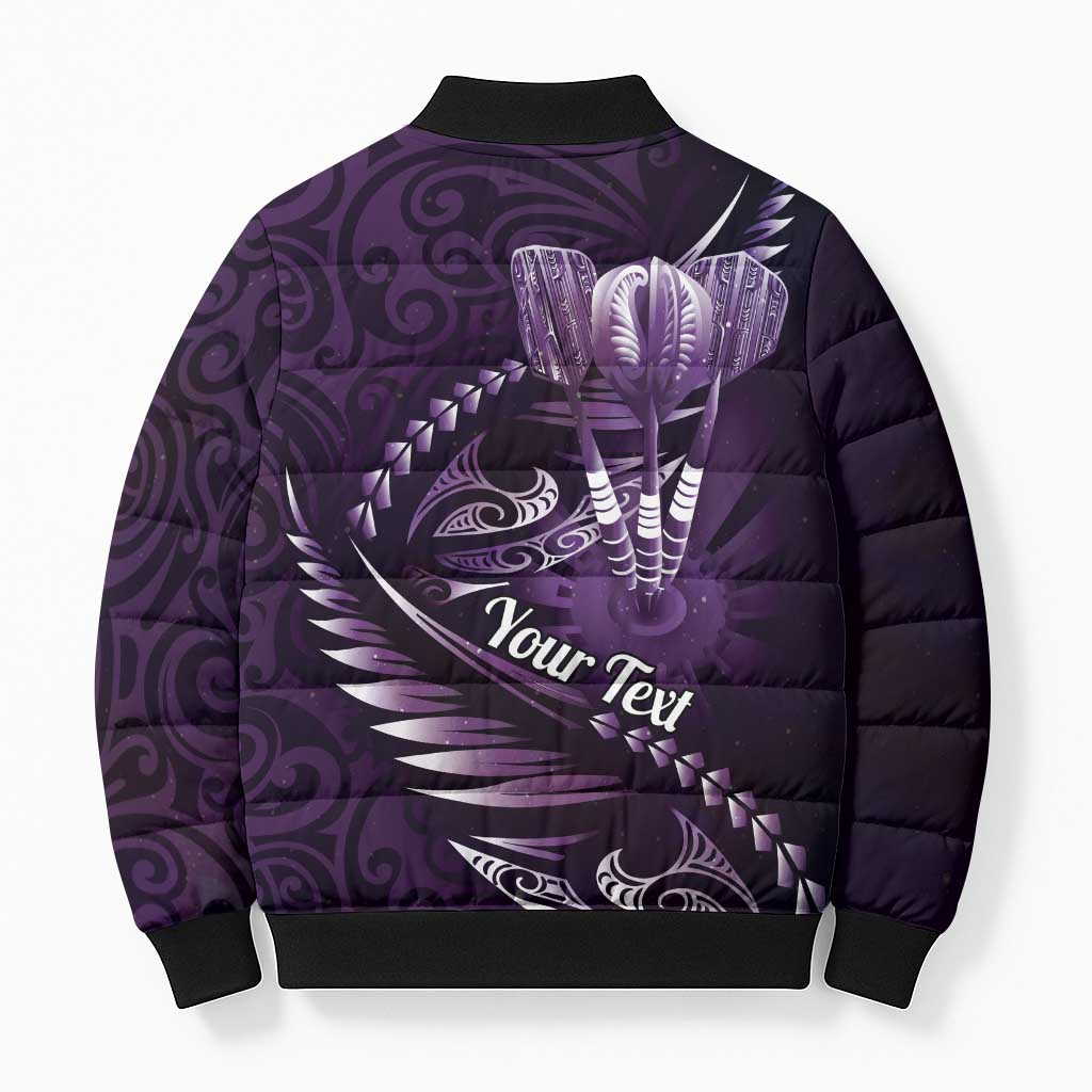 Personalised All Purple New Zealand Darts Bomber Puffer Jacket Aoteroa Fern Maori Galaxy Style - Aussie Hoodie