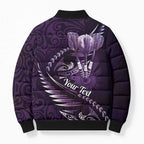 Personalised All Purple New Zealand Darts Bomber Puffer Jacket Aoteroa Fern Maori Galaxy Style - Aussie Hoodie