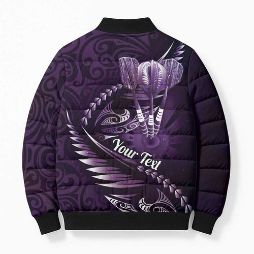 Personalised All Purple New Zealand Darts Bomber Puffer Jacket Aoteroa Fern Maori Galaxy Style - Aussie Hoodie