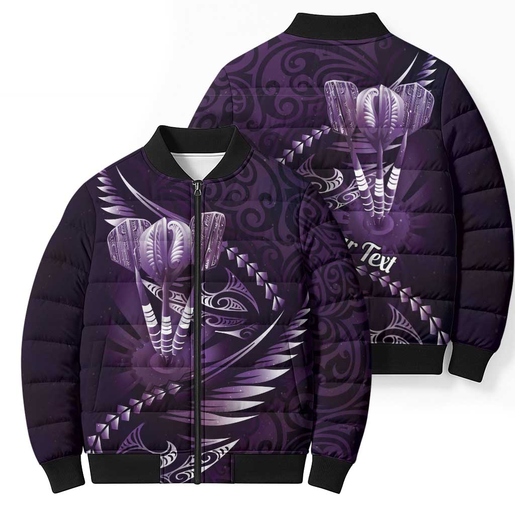 Personalised All Purple New Zealand Darts Bomber Puffer Jacket Aoteroa Fern Maori Galaxy Style - Aussie Hoodie
