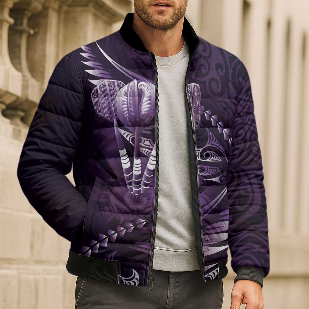 Personalised All Purple New Zealand Darts Bomber Puffer Jacket Aoteroa Fern Maori Galaxy Style - Aussie Hoodie