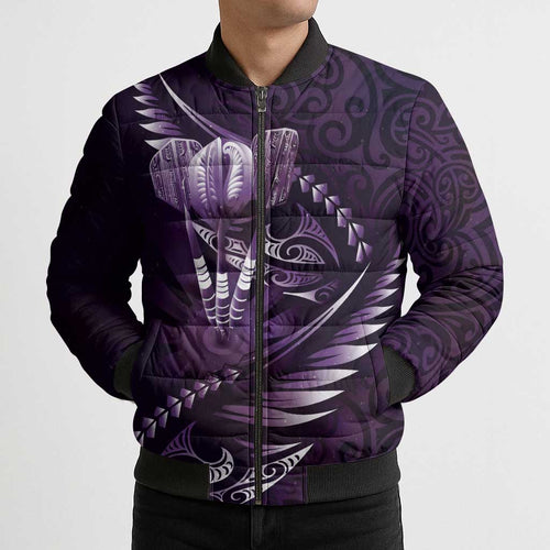 Personalised All Purple New Zealand Darts Bomber Puffer Jacket Aoteroa Fern Maori Galaxy Style - Aussie Hoodie