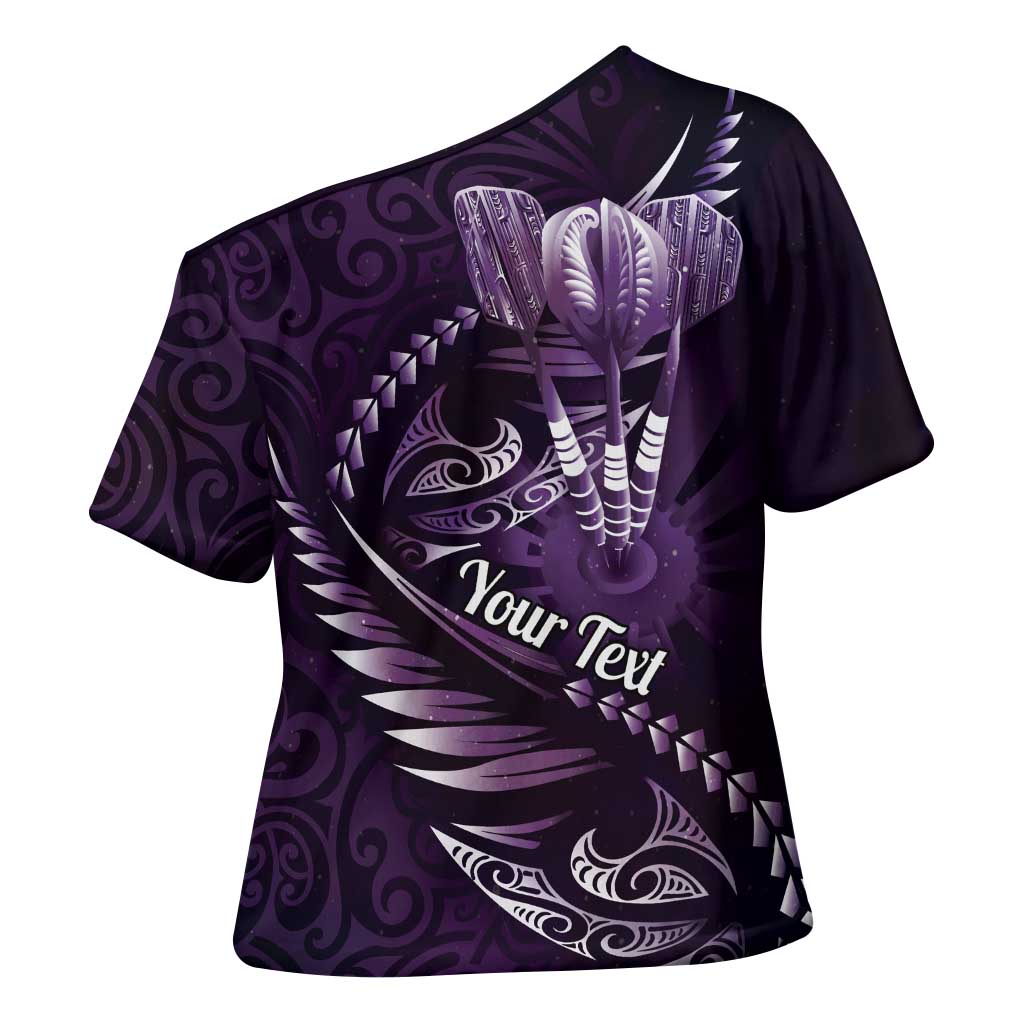 Personalised All Purple New Zealand Darts Cross Shoulder Shirt Aoteroa Fern Maori Galaxy Style - Aussie Hoodie