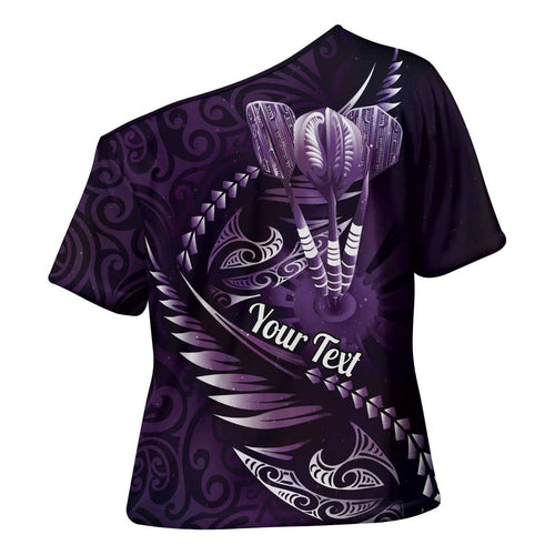Personalised All Purple New Zealand Darts Cross Shoulder Shirt Aoteroa Fern Maori Galaxy Style - Aussie Hoodie