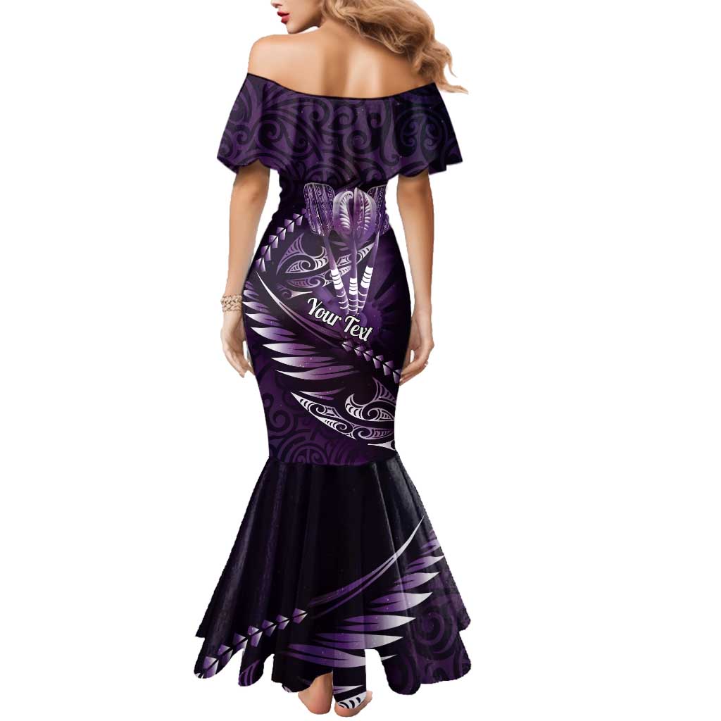Personalised All Purple New Zealand Darts Family Matching Mermaid Dress and Hawaiian Shirt Aoteroa Fern Maori Galaxy Style