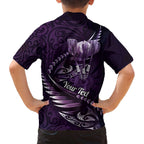 Personalised All Purple New Zealand Darts Family Matching Off The Shoulder Long Sleeve Dress and Hawaiian Shirt Aoteroa Fern Maori Galaxy Style