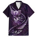 Personalised All Purple New Zealand Darts Family Matching Off Shoulder Maxi Dress and Hawaiian Shirt Aoteroa Fern Maori Galaxy Style