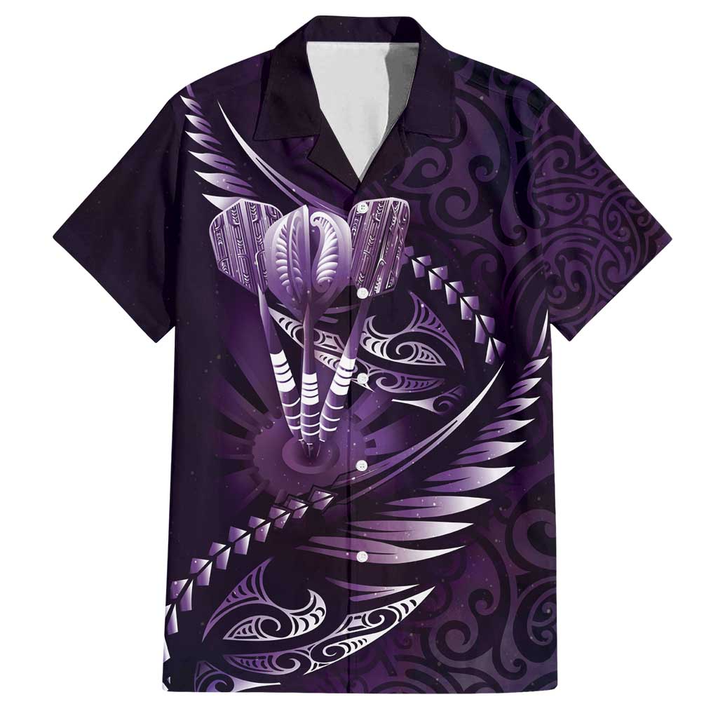 Personalised All Purple New Zealand Darts Family Matching Off Shoulder Maxi Dress and Hawaiian Shirt Aoteroa Fern Maori Galaxy Style