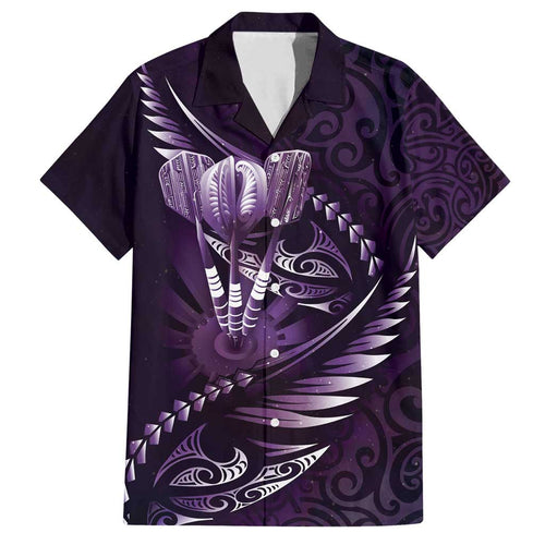 Personalised All Purple New Zealand Darts Family Matching Off Shoulder Maxi Dress and Hawaiian Shirt Aoteroa Fern Maori Galaxy Style