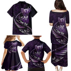 Personalised All Purple New Zealand Darts Family Matching Puletasi and Hawaiian Shirt Aoteroa Fern Maori Galaxy Style