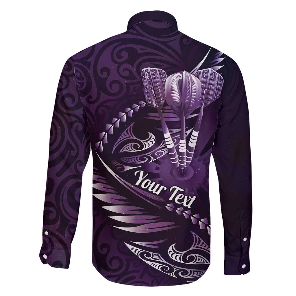 Personalised All Purple New Zealand Darts Family Matching Puletasi and Hawaiian Shirt Aoteroa Fern Maori Galaxy Style