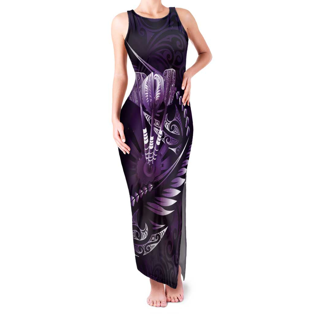 Personalised All Purple New Zealand Darts Family Matching Tank Maxi Dress and Hawaiian Shirt Aoteroa Fern Maori Galaxy Style