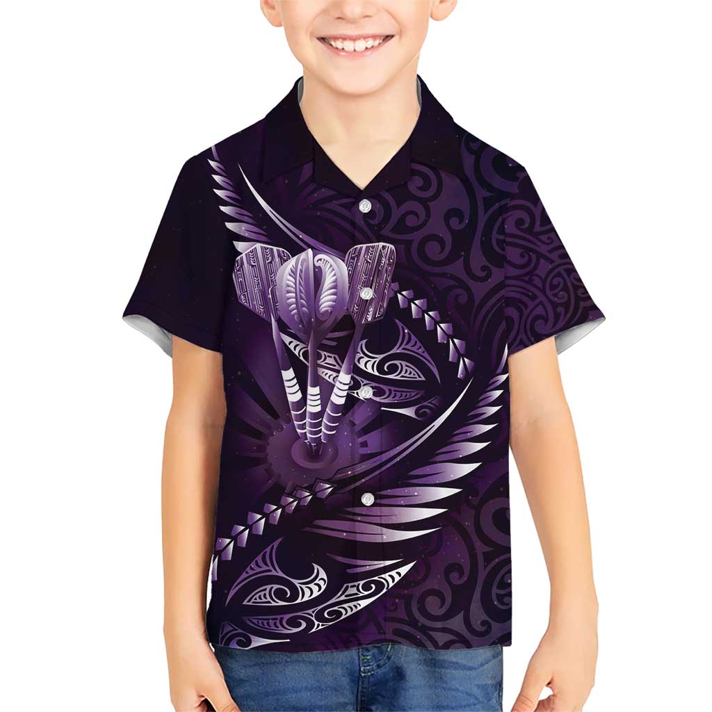 Personalised All Purple New Zealand Darts Hawaiian Shirt Aoteroa Fern Maori Galaxy Style