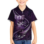 Personalised All Purple New Zealand Darts Hawaiian Shirt Aoteroa Fern Maori Galaxy Style