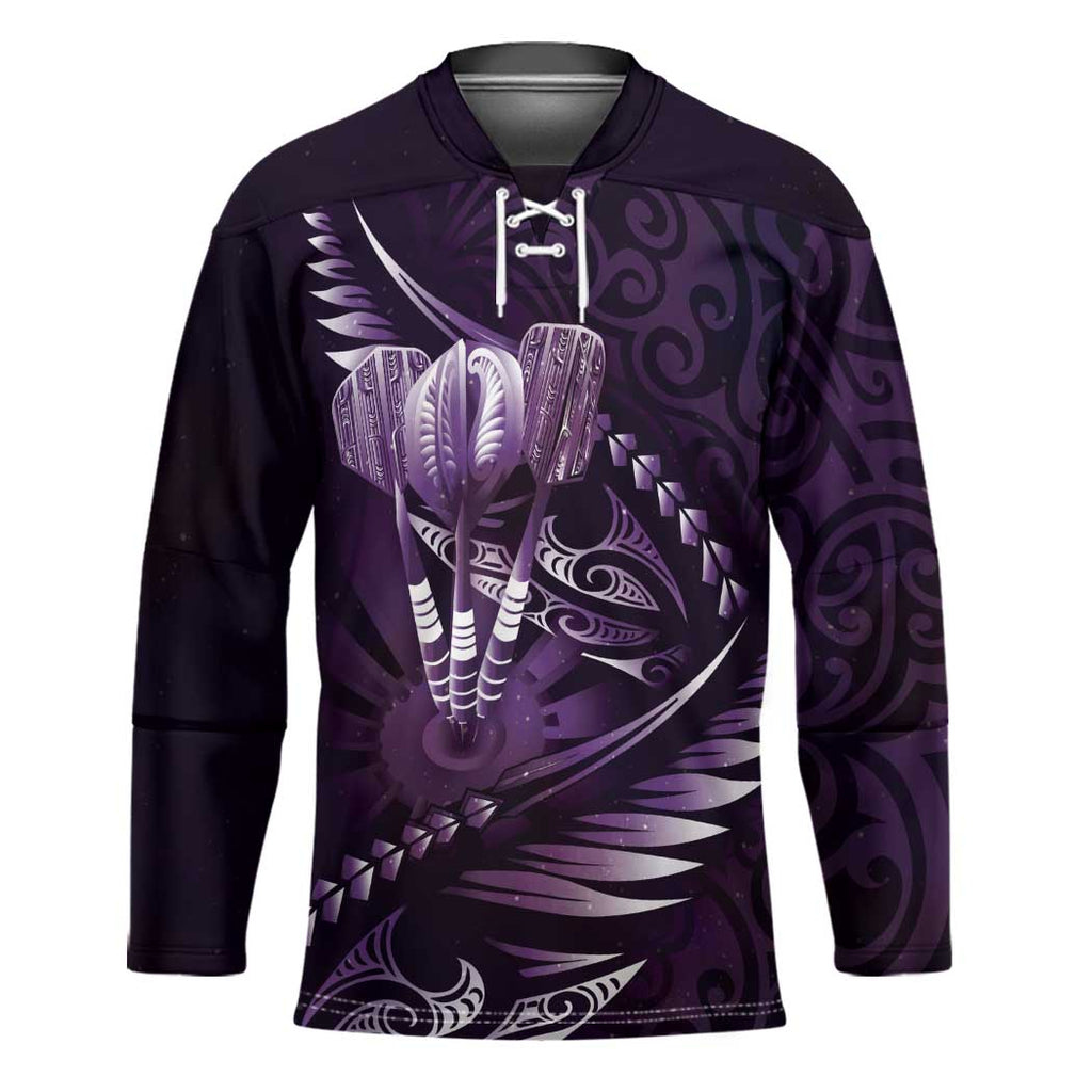 Personalised All Purple New Zealand Darts Hockey Jersey Aoteroa Fern Maori Galaxy Style - Aussie Hoodie