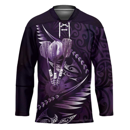 Personalised All Purple New Zealand Darts Hockey Jersey Aoteroa Fern Maori Galaxy Style - Aussie Hoodie