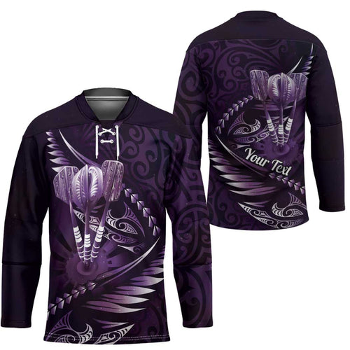 Personalised All Purple New Zealand Darts Hockey Jersey Aoteroa Fern Maori Galaxy Style - Aussie Hoodie