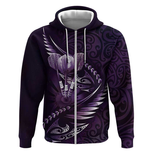 Personalised All Purple New Zealand Darts Hoodie Aoteroa Fern Maori Galaxy Style