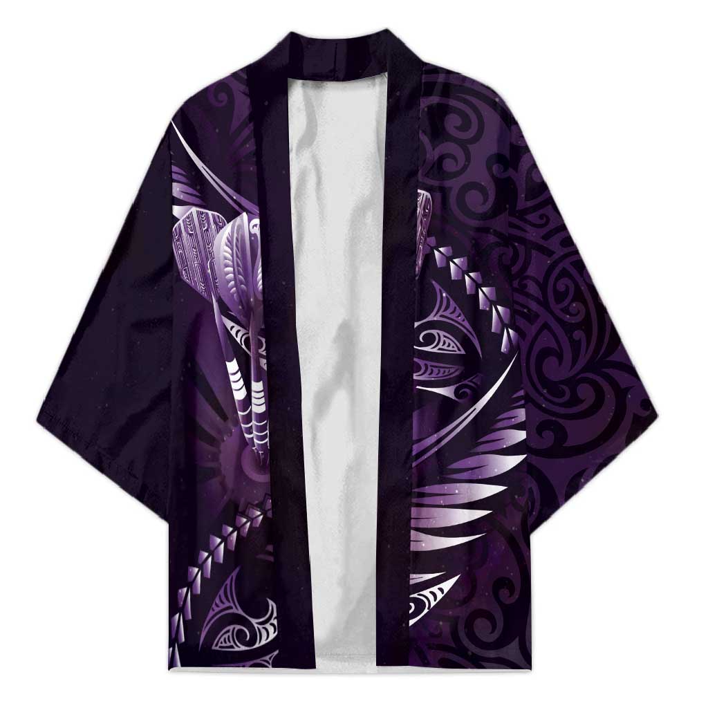 Personalised All Purple New Zealand Darts Kimono Aoteroa Fern Maori Galaxy Style - Aussie Hoodie