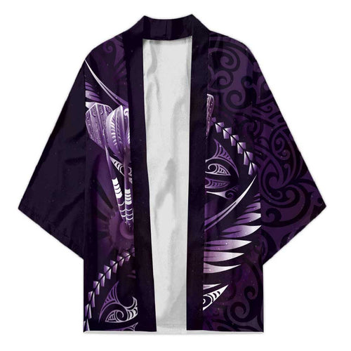 Personalised All Purple New Zealand Darts Kimono Aoteroa Fern Maori Galaxy Style - Aussie Hoodie