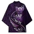 Personalised All Purple New Zealand Darts Kimono Aoteroa Fern Maori Galaxy Style - Aussie Hoodie