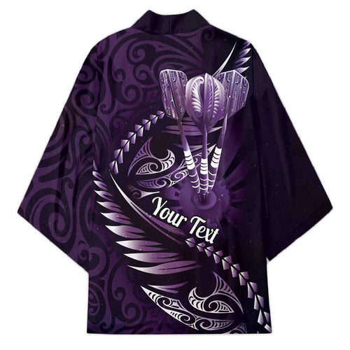 Personalised All Purple New Zealand Darts Kimono Aoteroa Fern Maori Galaxy Style - Aussie Hoodie