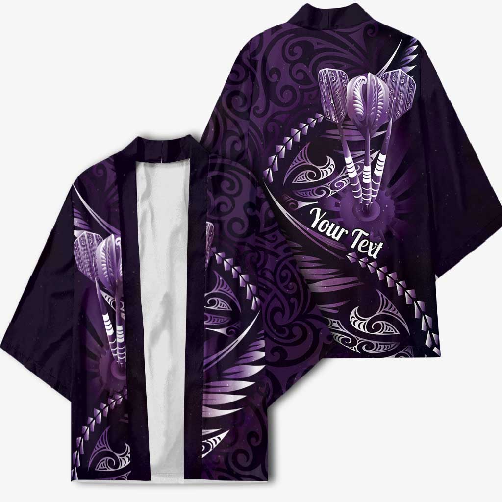 Personalised All Purple New Zealand Darts Kimono Aoteroa Fern Maori Galaxy Style - Aussie Hoodie