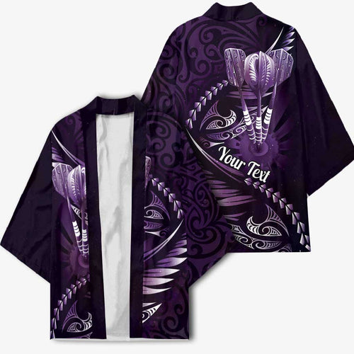 Personalised All Purple New Zealand Darts Kimono Aoteroa Fern Maori Galaxy Style - Aussie Hoodie