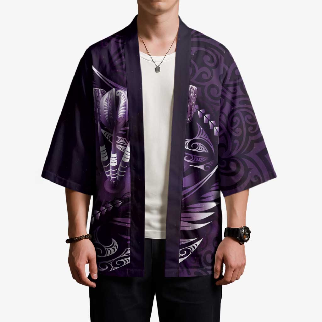 Personalised All Purple New Zealand Darts Kimono Aoteroa Fern Maori Galaxy Style - Aussie Hoodie