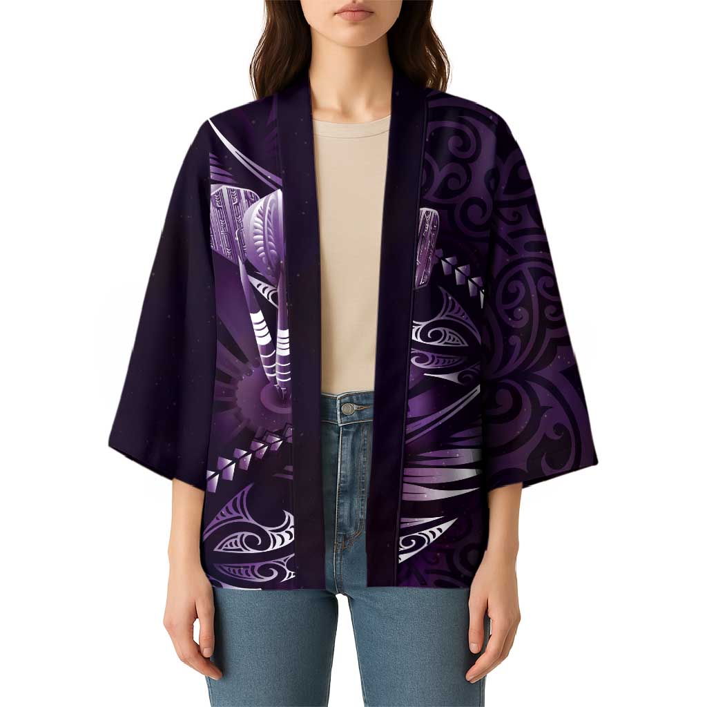 Personalised All Purple New Zealand Darts Kimono Aoteroa Fern Maori Galaxy Style - Aussie Hoodie
