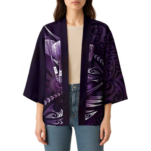 Personalised All Purple New Zealand Darts Kimono Aoteroa Fern Maori Galaxy Style - Aussie Hoodie
