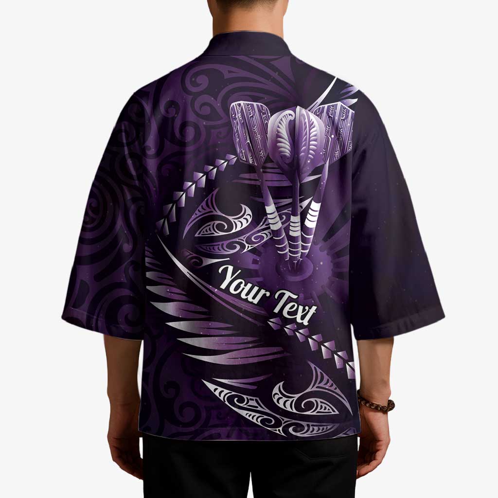 Personalised All Purple New Zealand Darts Kimono Aoteroa Fern Maori Galaxy Style - Aussie Hoodie
