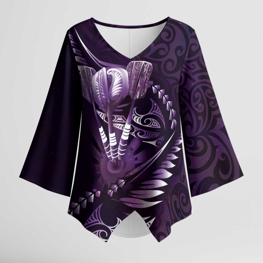 Personalised All Purple New Zealand Darts Kimono Sleeve Blouse Aoteroa Fern Maori Galaxy Style - Aussie Hoodie