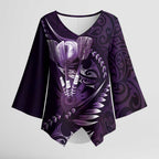 Personalised All Purple New Zealand Darts Kimono Sleeve Blouse Aoteroa Fern Maori Galaxy Style - Aussie Hoodie