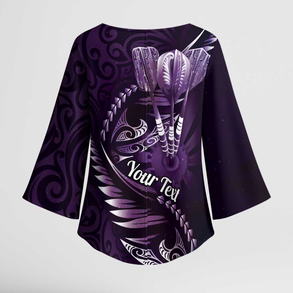 Personalised All Purple New Zealand Darts Kimono Sleeve Blouse Aoteroa Fern Maori Galaxy Style - Aussie Hoodie