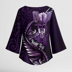 Personalised All Purple New Zealand Darts Kimono Sleeve Blouse Aoteroa Fern Maori Galaxy Style - Aussie Hoodie