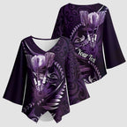 Personalised All Purple New Zealand Darts Kimono Sleeve Blouse Aoteroa Fern Maori Galaxy Style - Aussie Hoodie