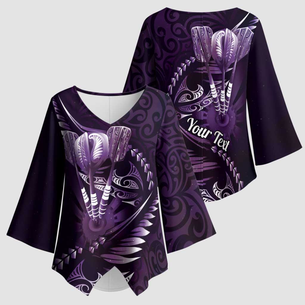 Personalised All Purple New Zealand Darts Kimono Sleeve Blouse Aoteroa Fern Maori Galaxy Style - Aussie Hoodie